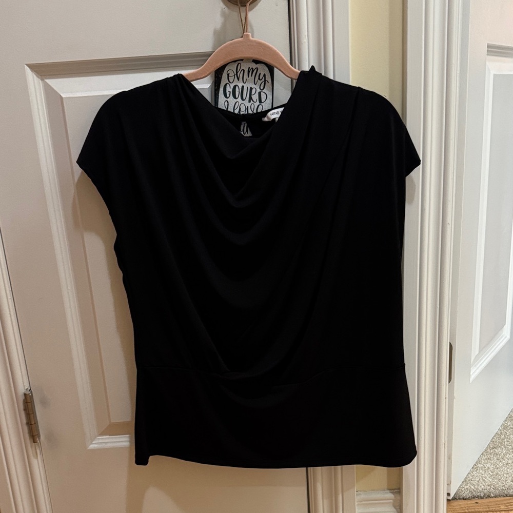 Nine West Black Drape Neck Blouse